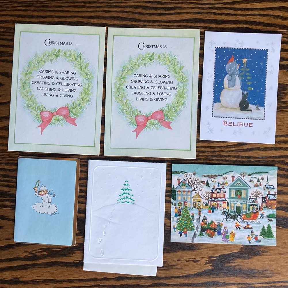 6 Assorted Unused Angel Town Snowman Wreath Santa Christmas Cards Envelopes